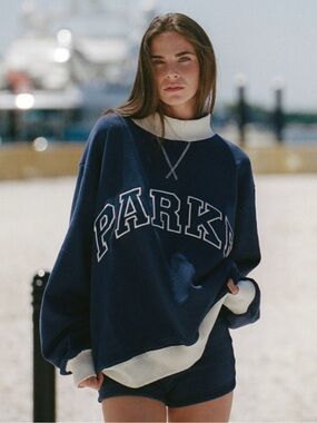 SOLD OUT PARKE Navy + Heather Gray Mock neck Oversized Sweatshirt